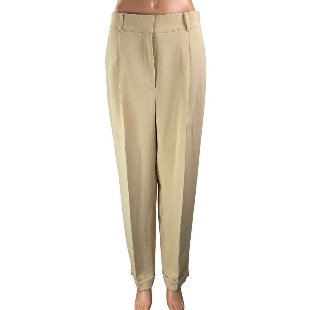 Aritzia Wilfred Womens Beige High Rise Pleated Tapered Trouser Dress Pants Sz 10
